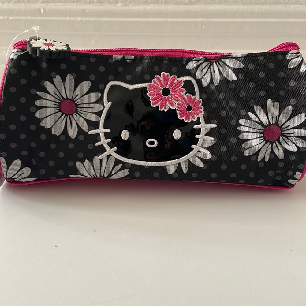Hello Kitty Sanrio Original pink black cute pencil cosmetic zipper pouch NWT